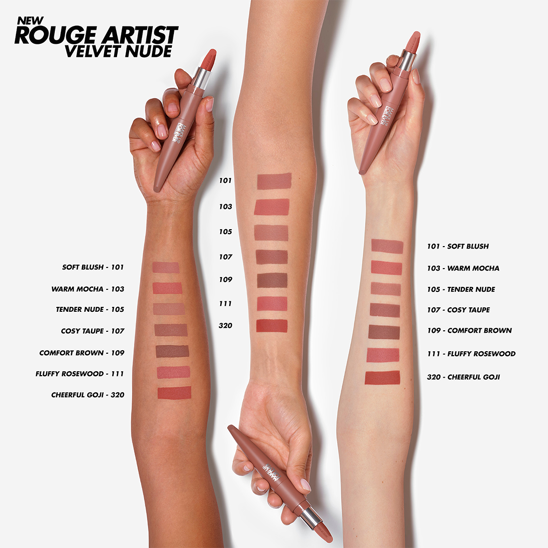 Make Up For Ever Rouge Artist Velvet Nude 3.5G 101 Soft Rosy Nude  