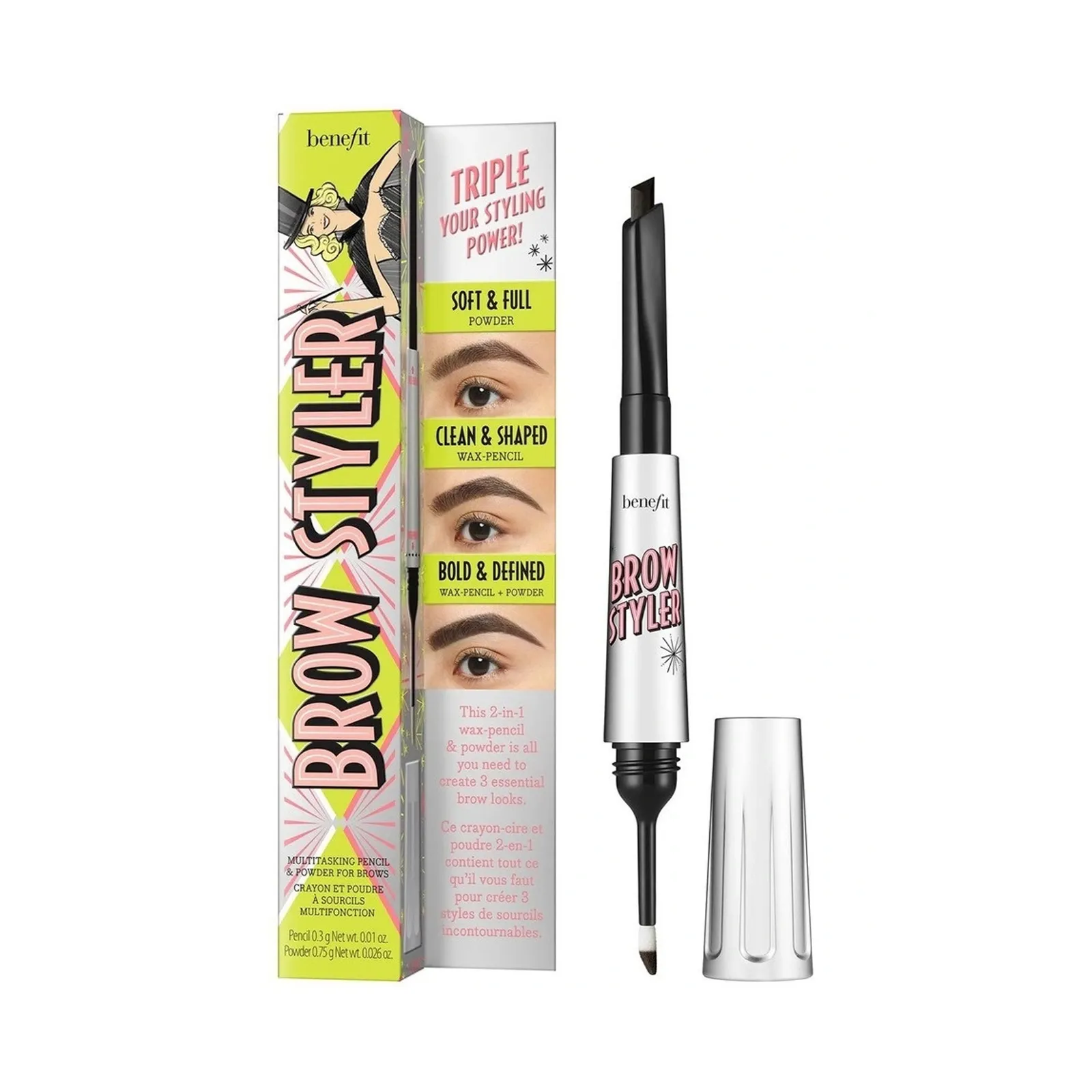 Benefit Cosmetics EyeBrow Styler Duo Wax Pencil and Powder 6 Cool Soft Black 1.05g