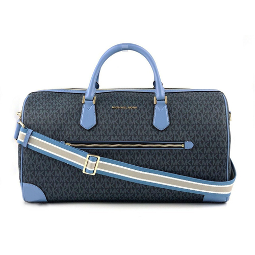 Michael Kors Large Signature PVC Travel Duffle Carry On Hand Bag French Blue
