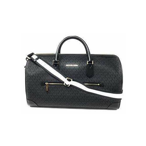 Michael Kors Travel Large Duffle Bag in PVC Signature Black Silver Zipper