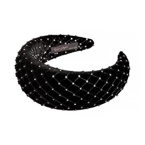 Paris Mode Velvet Crystal 6 Cm Padded  Headband Black