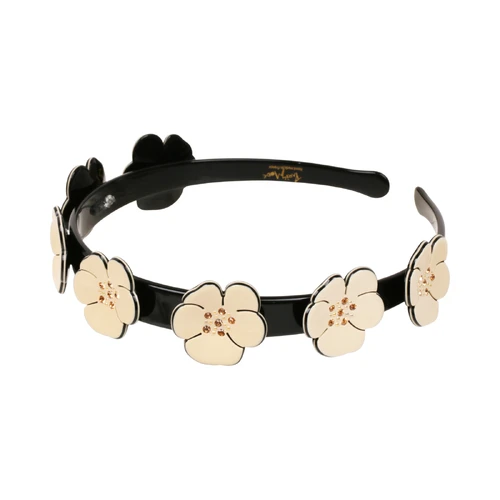 Paris Mode Camellia Crystal 1.5 Cm Alice Band Ivory Black