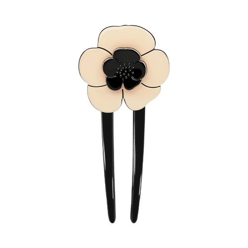 Paris Mode Camellia Hair Pin Ivory Black