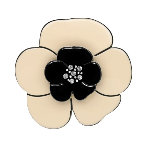 Paris Mode Camellia Medium Crystal Brooch Ivory Black