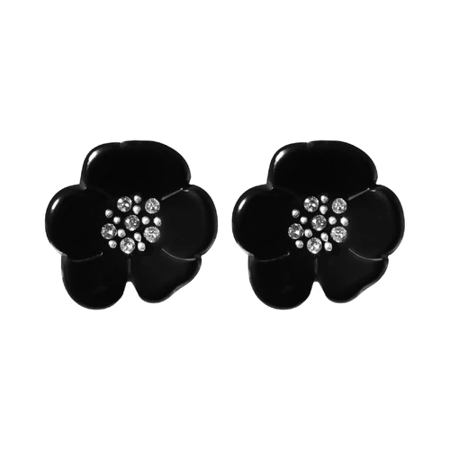 Paris Mode Camellia Crystal Earrings Black